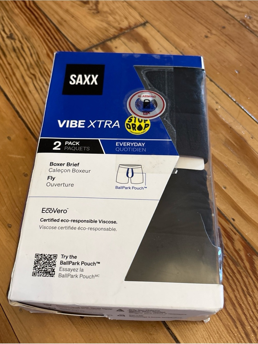 NWT Mens SAXX Vibe XTRA Boxer Brief 2 Pack Black S